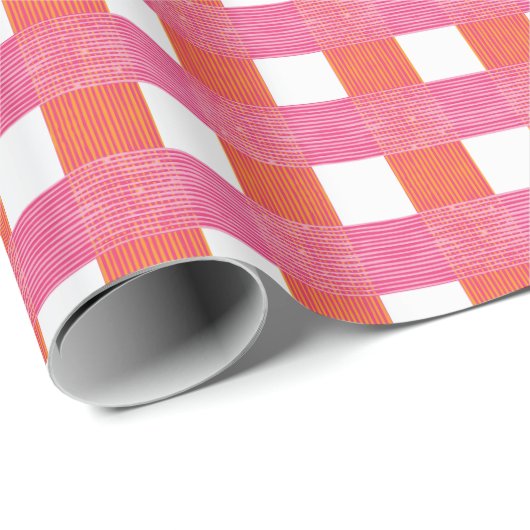Papier Cadeau Windowpane Weave Gingham in Pink and Orange (Coin rond)