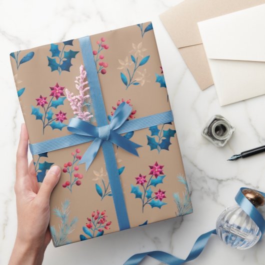 Papier Cadeau Winter berries and greenery Wrapping Paper roll