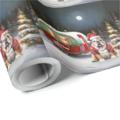 Papier Cadeau Winter Bulldog Caravan Christmas Adventure (Coin rond)