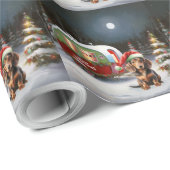 Papier Cadeau Winter Dachshund Caravan Christmas Adventure (Coin rond)