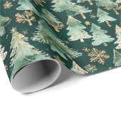 Papier Cadeau Winter Forest Wrapping Paper on Dark Background (Coin rond)