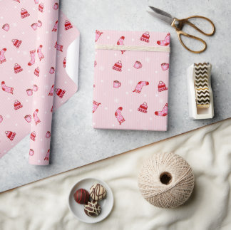 Papier Cadeau Winter icons - cozy Pink and Red Christmas Pattern