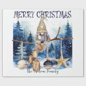 Papier Cadeau Winter Lady Gnome Forêt Bleue Joyeux Noël (Plat)