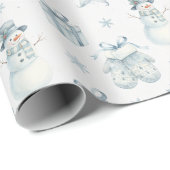 Papier Cadeau Winter Mittens & Snowman Blue Christmas Gift (Coin rond)