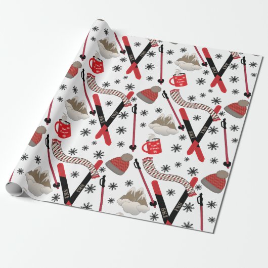 Papier Cadeau WInter Mountain Ski Trip thème Motif Wrapping Pa (Déroulé)