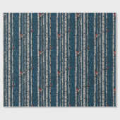 Papier Cadeau Winter Navy Blue Cardinal Birds Snow Birch Trees (Plat)