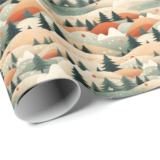 Papier Cadeau Winter Scene Trees Mountains Snow (Coin rond)