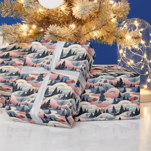 Papier Cadeau Winter Scene Trees Mountains Snow (Vacances)