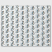 Papier Cadeau Winter Snowflakes Blue Owl Christmas Snow (Plat)