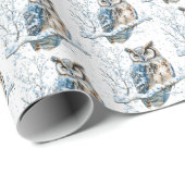 Papier Cadeau Winter Snowflakes Blue Owl Christmas Snow (Coin rond)