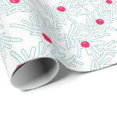 Papier Cadeau Winter Sprig Pattern | Minimal Pine Branch & Berry (Coin rond)