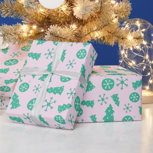 Papier Cadeau Winter Turquoise Snowflakes Christmas Tree Festive (Vacances)