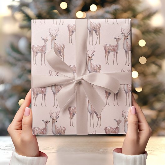 Papier Cadeau Winter Wonderland Anniversaire | Rose et cerf