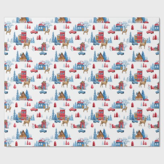 Papier Cadeau Winter Wonderland Bleu & Rouge (Plat)