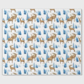 Papier Cadeau Winter Wonderland Blue & Tan Reindeer (Plat)