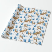 Papier Cadeau Winter Wonderland Blue & Tan Reindeer (Déroulé)