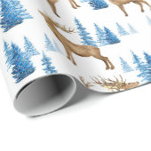 Papier Cadeau Winter Wonderland Blue & Tan Reindeer (Coin rond)
