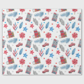 Papier Cadeau Winter Wonderland Red & Blue Cottage (Plat)