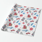 Papier Cadeau Winter Wonderland Red & Blue Cottage (Déroulé)