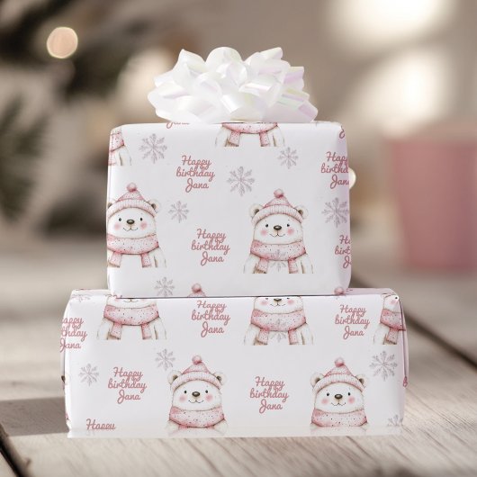 Papier Cadeau Winter Wonderland White Bear Joyeux anniversaire