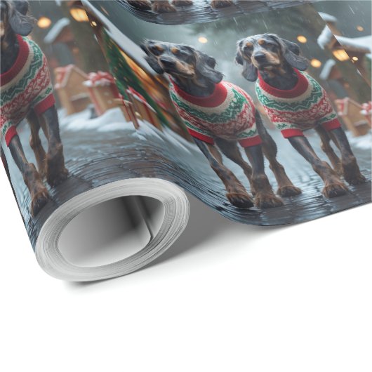 Papier Cadeau Wired Haired Pointing Griffon Dogs Christmas Snow  (Coin rond)