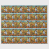 Papier Cadeau Wirefox Terrier Chien Automne Moisson Thankgiving (Plat)