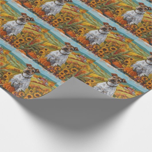 Papier Cadeau Wirefox Terrier Chien Automne Moisson Thankgiving (Coin)