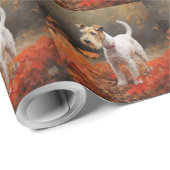 Papier Cadeau Wirefox Terrier en automne Leaves automne Inspire (Coin rond)