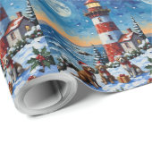 Papier Cadeau Wirehaired Pointing Griffon Christmas Lighthouse (Coin rond)