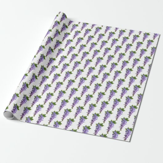 Papier Cadeau Wisteria Motifs violet vert blanc Arrière - plan W (Déroulé)