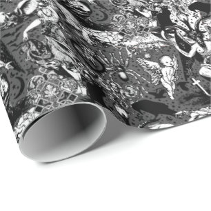 Papier Cadeau Witchy noir gris Goth victorien gothique Baphomet