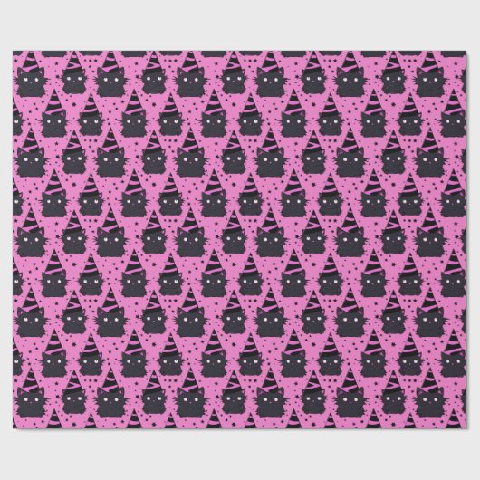 Papier Cadeau Witchy Pink Pastel Goth Black Kitty Chat Anniversa (Plat)