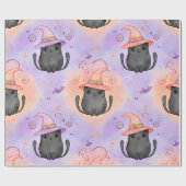 Papier Cadeau Witchy Whiskers – Pastel Halloween Cat Pattern (Plat)