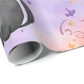 Papier Cadeau Witchy Whiskers – Pastel Halloween Cat Pattern (Coin rond)