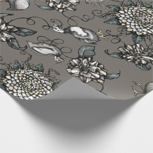 Papier Cadeau Woebegone Guinea Fowl, Blossoms et Vins (Coin)