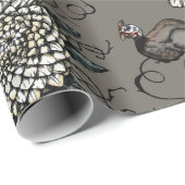Papier Cadeau Woebegone Guinea Fowl, Blossoms et Vins (Coin rond)