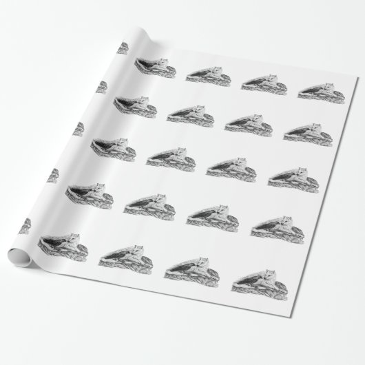 Papier Cadeau Wolf and Raven black and white design (Déroulé)