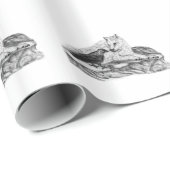 Papier Cadeau Wolf and Raven black and white design (Coin rond)