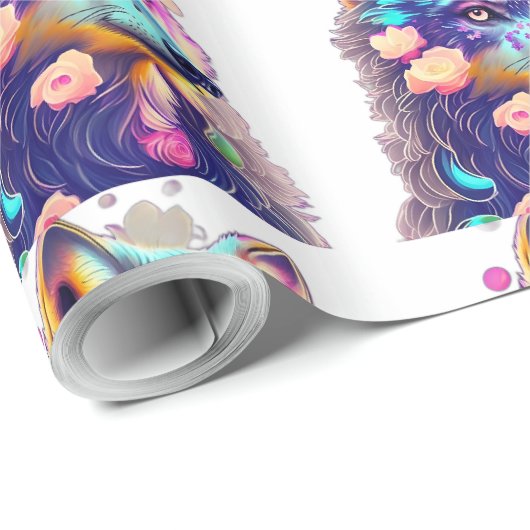 Papier Cadeau Wolf motif pour égayer (Coin rond)