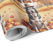 Papier Cadeau Wolfhound À L'Automne Laisse L'Art Thanksgiving (Coin rond)