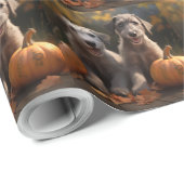 Papier Cadeau Wolfhound Chiot Automne Citrouille de plaisir (Coin rond)