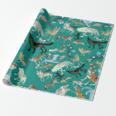 Papier Cadeau Wolves of the World Green Pattern (Déroulé)