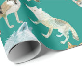 Papier Cadeau Wolves of the World Green Pattern (Coin rond)