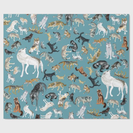 Papier Cadeau Wolves of the World Turquoise pattern (Plat)