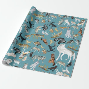 Papier Cadeau Wolves of the World Turquoise pattern