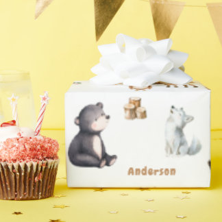 Papier Cadeau Woodland Baby Shower White Giftwrapping Paper