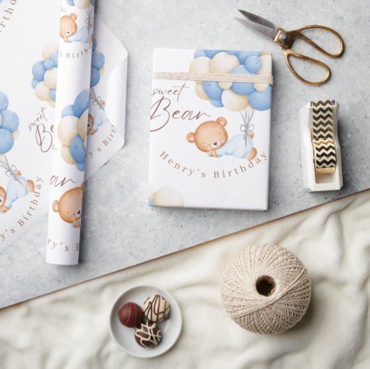 Papier Cadeau Woodland Bear Boy 1er Anniversaire Party Pastel (Artisanat)