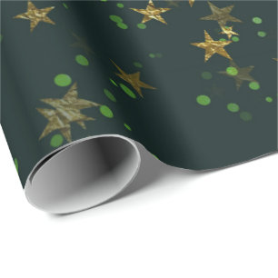 Papier Cadeau Woodland Cali Deep Green Stars Forest Gold