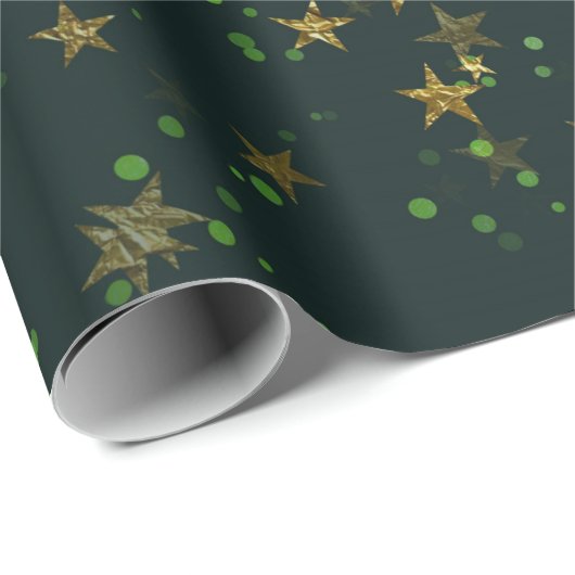 Papier Cadeau Woodland Cali Deep Green Stars Forest Gold (Coin rond)