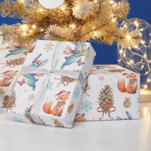 Papier Cadeau Woodland Christmas Fox, Bunny & Pinecone Pattern (Vacances)